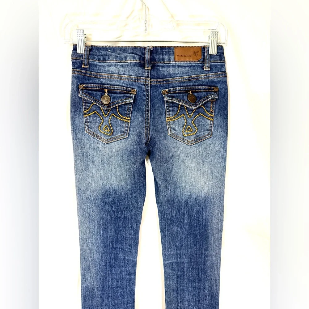 Vigoss Mid Rise Skinny Jeans With Back Flap Pockets With Orange Embroidery - Picture 9 of 14